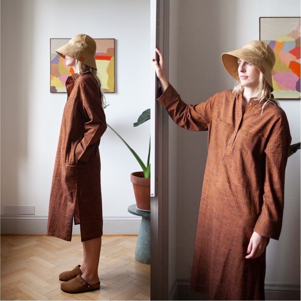 Soeur Thunder Dress 38 M Orange Violet Stripe Midi Shirt Dress 100% Cotton